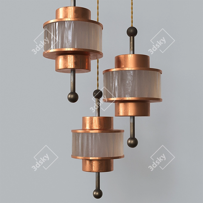 Vintage Brass Triple Pendant Chandelier 3D model image 1