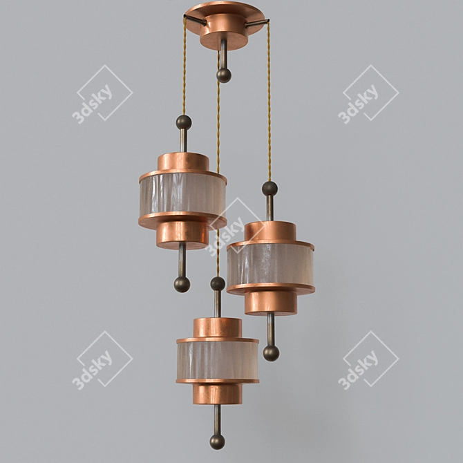 Vintage Brass Triple Pendant Chandelier 3D model image 2