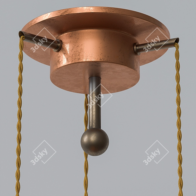 Vintage Brass Triple Pendant Chandelier 3D model image 4
