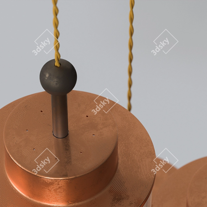 Vintage Brass Triple Pendant Chandelier 3D model image 5