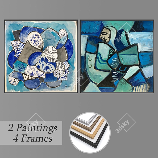 Decorative Wall Painting Set with Multiple Frame Options 3D model image 1