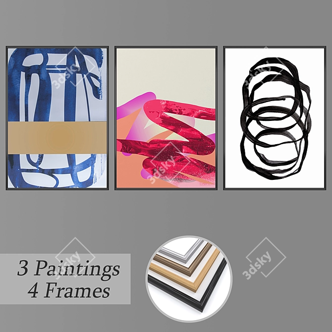 Variety of Wall Paintings with Frame Options 3D model image 1