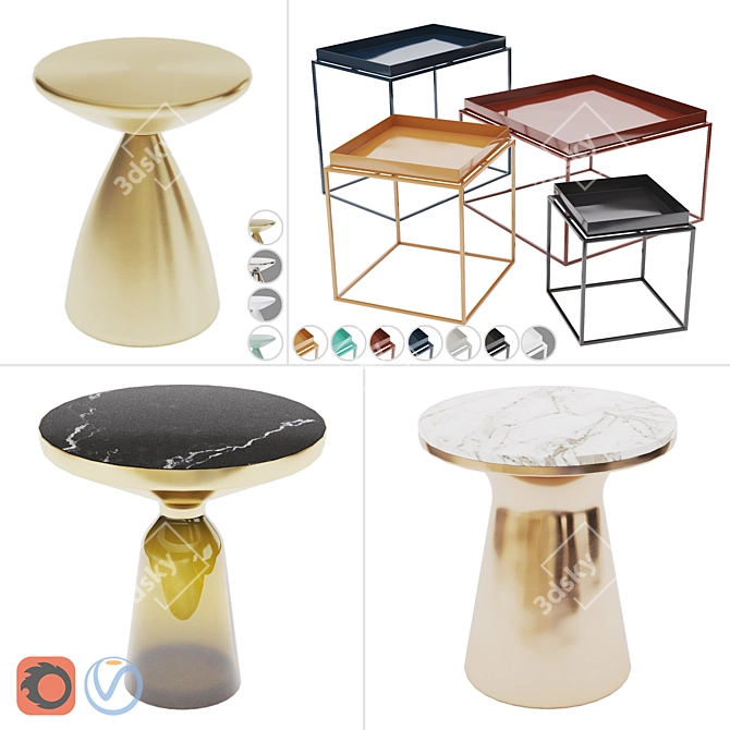 Multicolored Tray Tables Set - Vol.03 3D model image 1