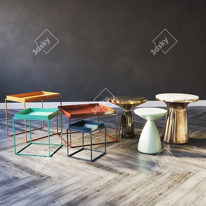 Multicolored Tray Tables Set - Vol.03 3D model image 2