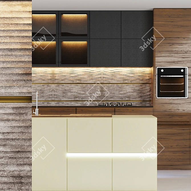 Sleek 3D Kitchen Design 3D model image 2