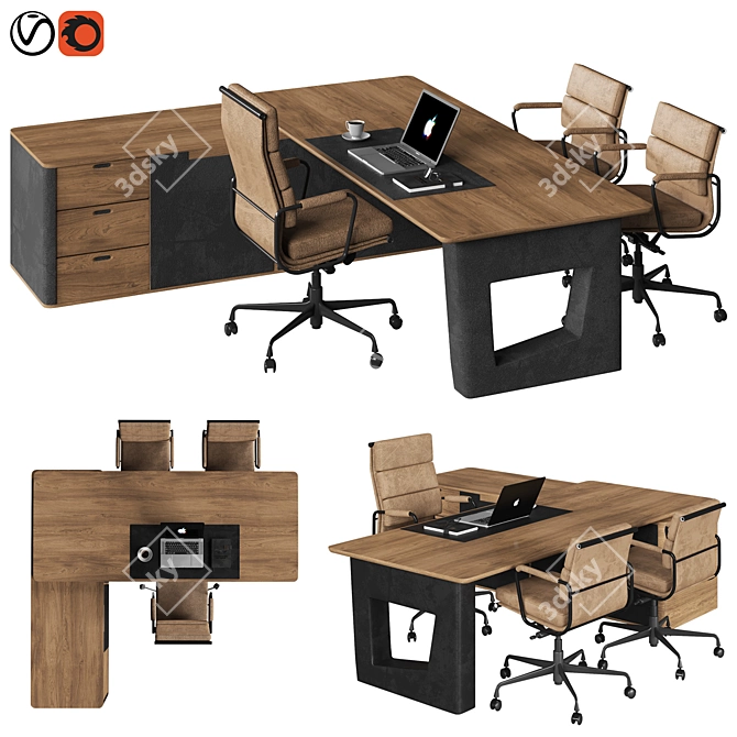 Sleek Management Desk 2015 3D model image 1