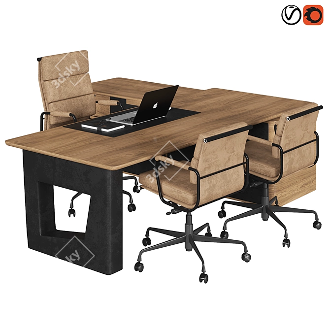 Sleek Management Desk 2015 3D model image 2