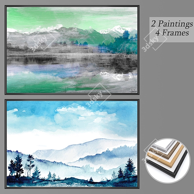 Modern Art Set with Various Frames 3D model image 1