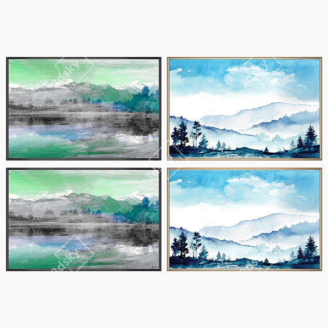 Modern Art Set with Various Frames 3D model image 2