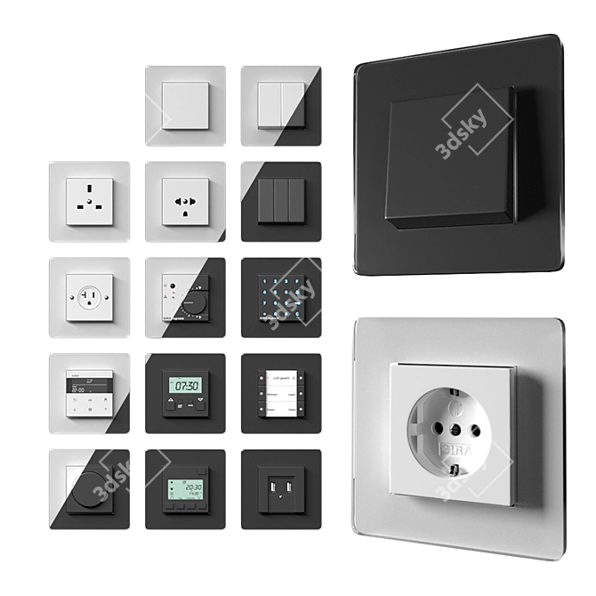 Gira Esprit Glass & Esprit Glass C Set: Switches, Sockets, Electronics 3D model image 2