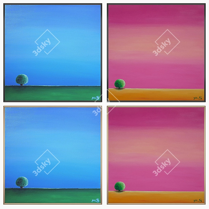 Artistic Trio: Set of 2 Wall Paintings 3D model image 2