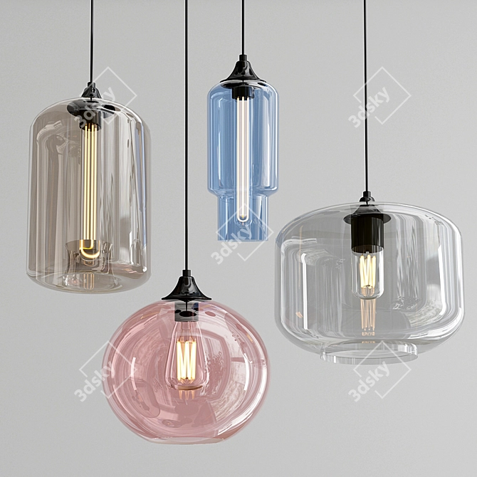 Sleek Glass Pendant Collection 3D model image 1