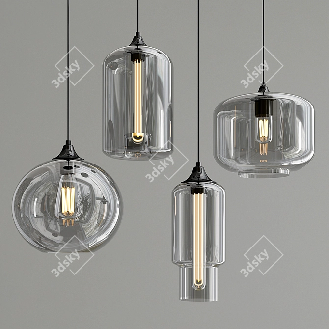 Sleek Glass Pendant Collection 3D model image 2