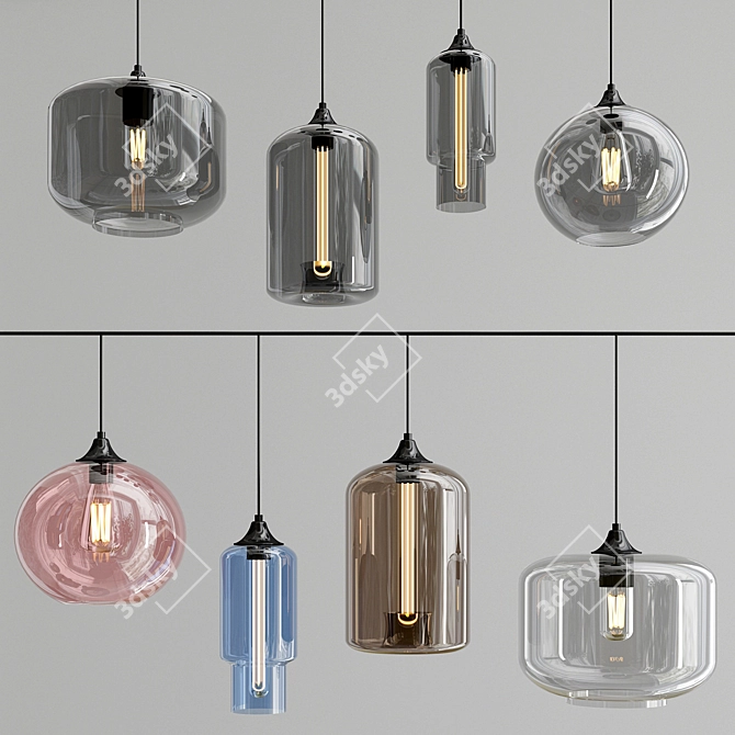 Sleek Glass Pendant Collection 3D model image 3