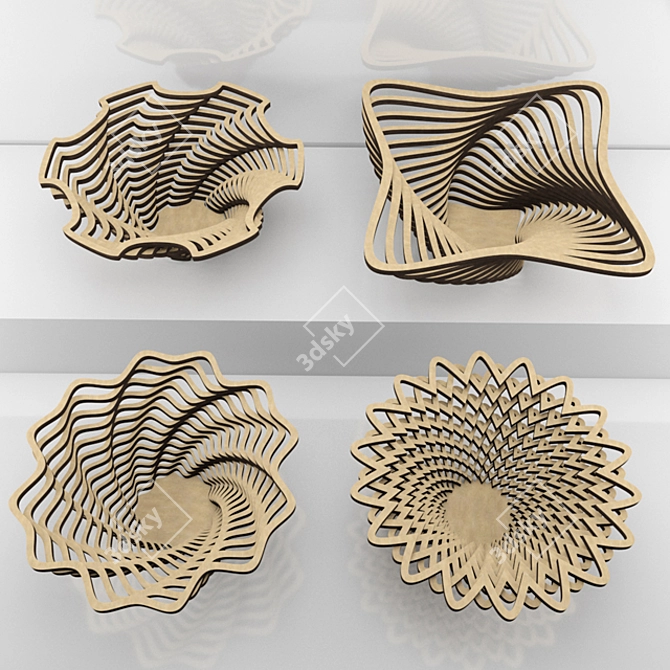 EcoCraft Wooden Bowls: Artistic and Sustainable 3D model image 1