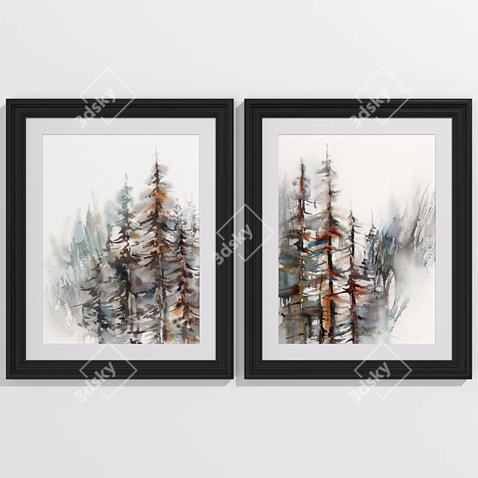 Nature's Serenity: Forest Wall Art Set 3D model image 1