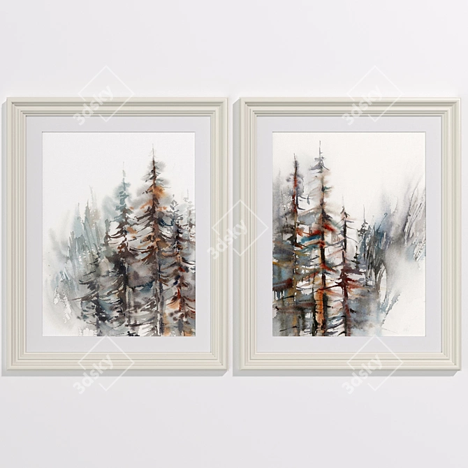 Nature's Serenity: Forest Wall Art Set 3D model image 2