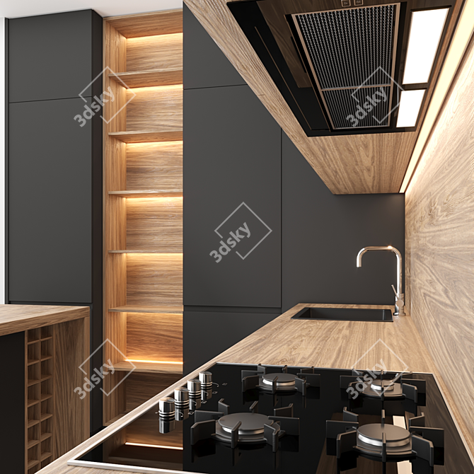 Modern Island Kitchen: Modular Design | High-Quality Textures | Render Ready 3D model image 3
