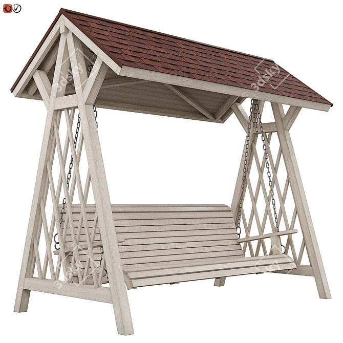 Wooden Garden Swing with Roof 3D model image 1