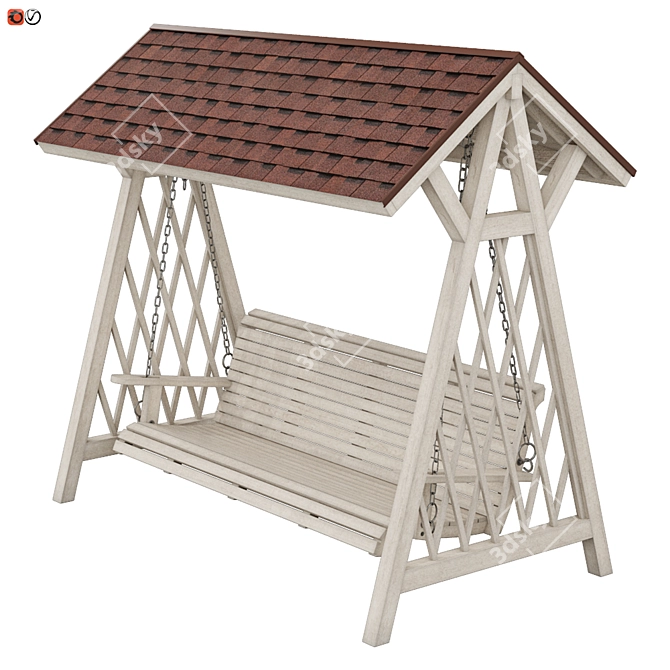 Wooden Garden Swing with Roof 3D model image 2