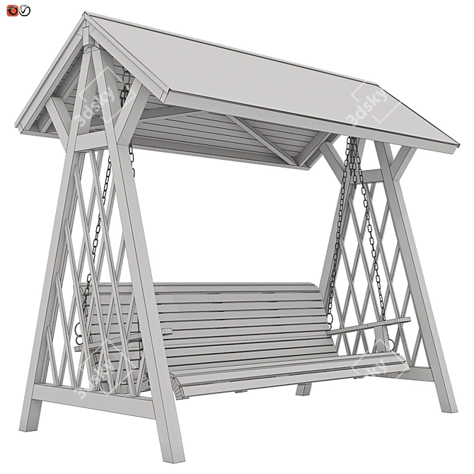 Wooden Garden Swing with Roof 3D model image 3