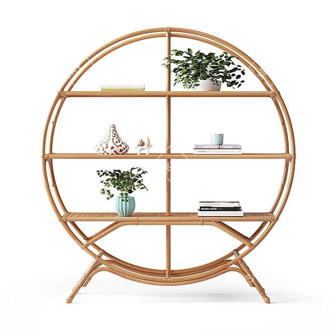 Rattan Round Bookcase 3D model image 2