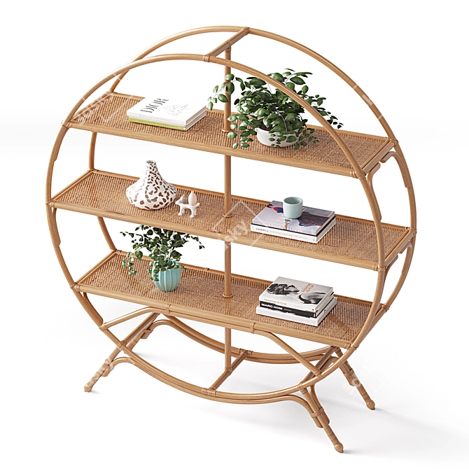 Rattan Round Bookcase 3D model image 3