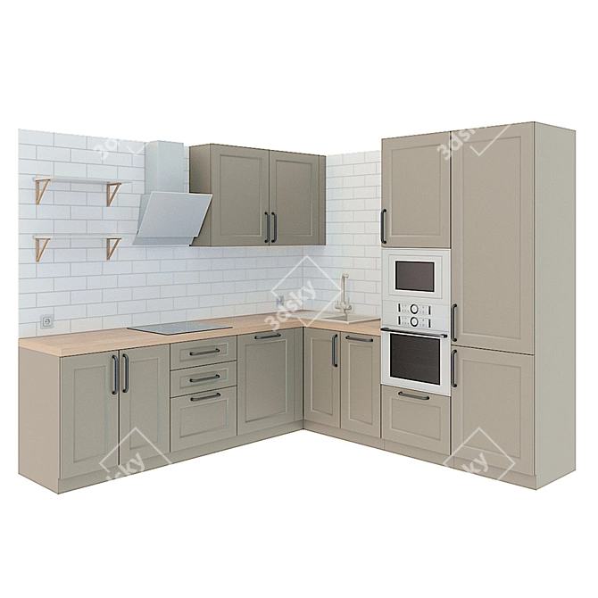 Modern Corner Kitchen Furnishings 3D model image 1