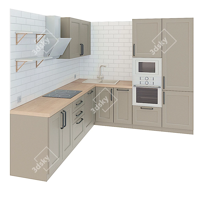Modern Corner Kitchen Furnishings 3D model image 2