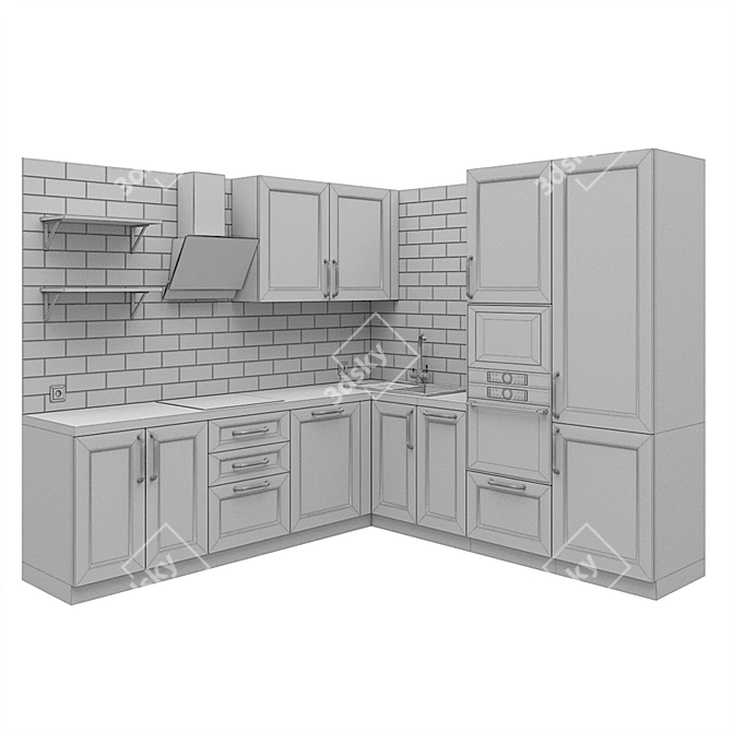 Modern Corner Kitchen Furnishings 3D model image 5