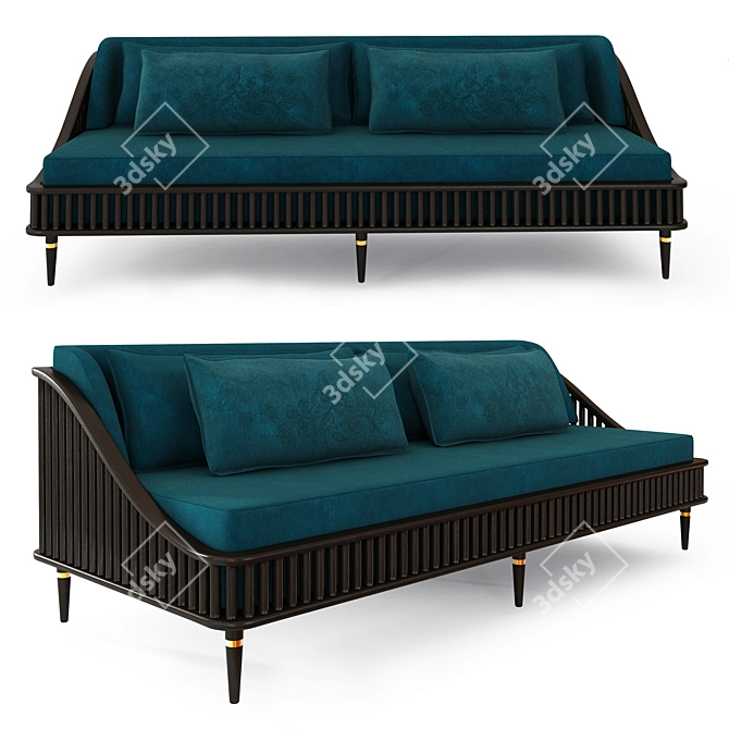 Blue-Green Fabric 2-Seater Sofa 3D model image 1