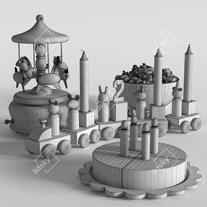 Celebration Toy Set: Train, Cake & Carousel 3D model image 5