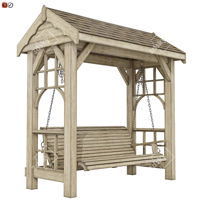 Wooden Garden Swing with Roof 3D model image 1