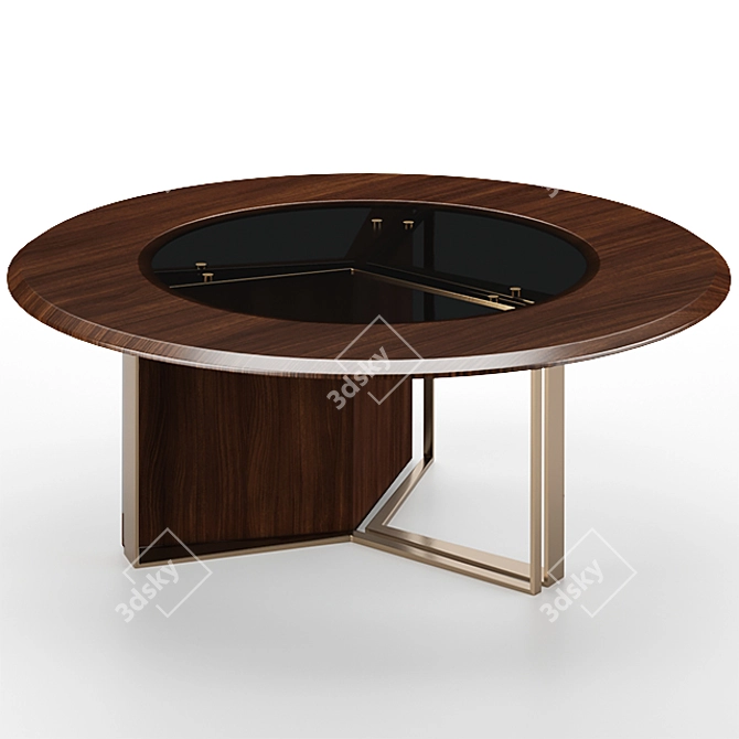 Luxurious Howard Oak Center Table with Smoked Glass and Brushed Brass Finish 3D model image 3