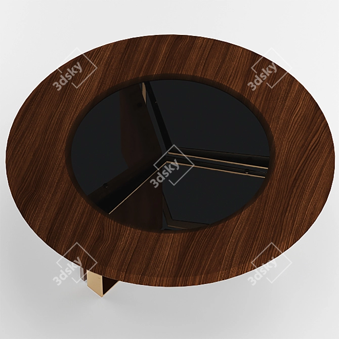 Luxurious Howard Oak Center Table with Smoked Glass and Brushed Brass Finish 3D model image 4