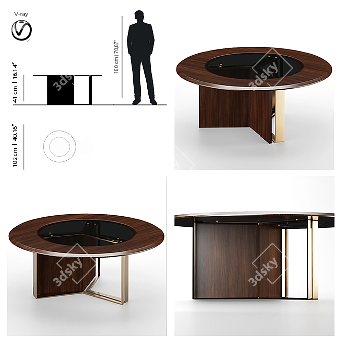 Luxurious Howard Oak Center Table with Smoked Glass and Brushed Brass Finish 3D model image 5