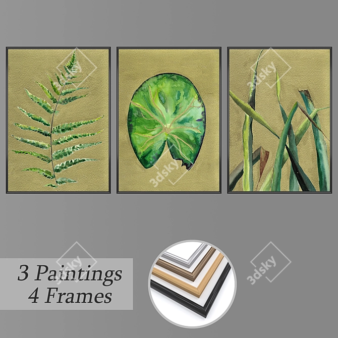 Versatile Set of Wall Paintings with Multiple Frame Options 3D model image 1