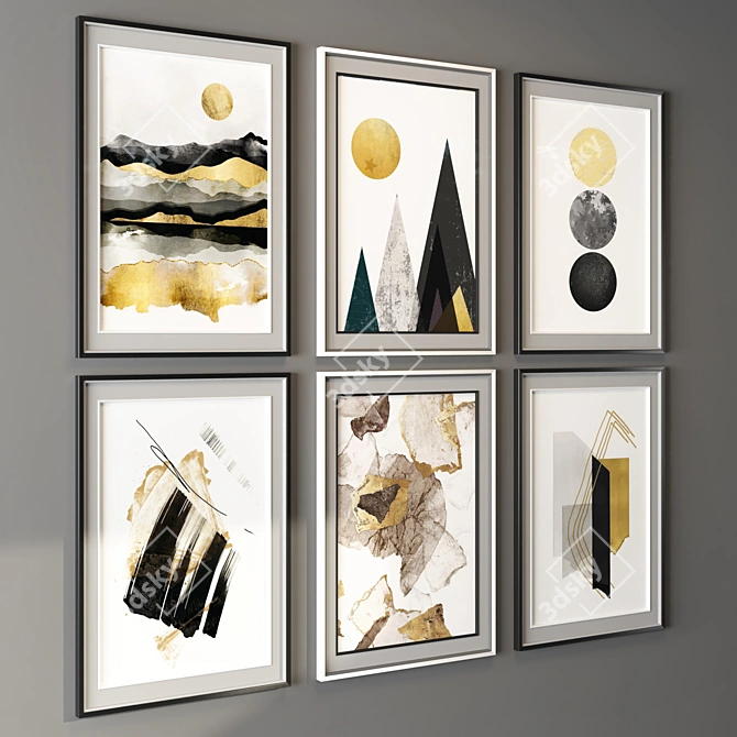 Title: Abstract Art Frame in Black and White (50x70 cm) 3D model image 2