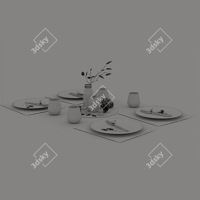 Autumn Vibes: Pinecone & Yellow Leaf Table Setting 3D model image 3