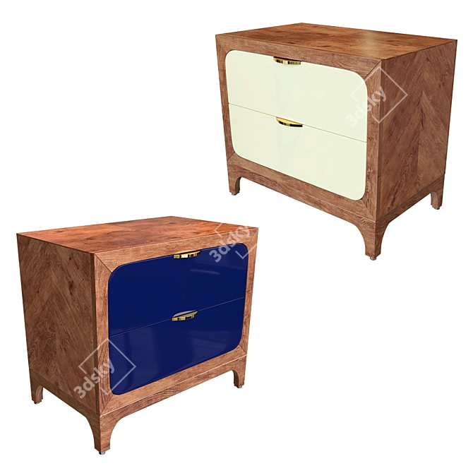 Navy Lacquered Nightstand - 22.5" Width, 14" Depth, 20" Height 3D model image 1