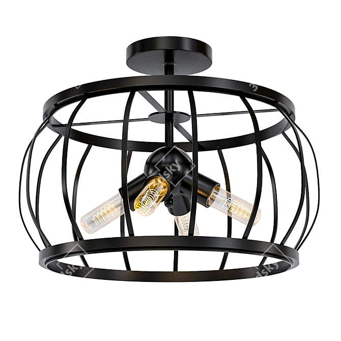 Vintage Loft Cage Ceiling Lamp 3D model image 1