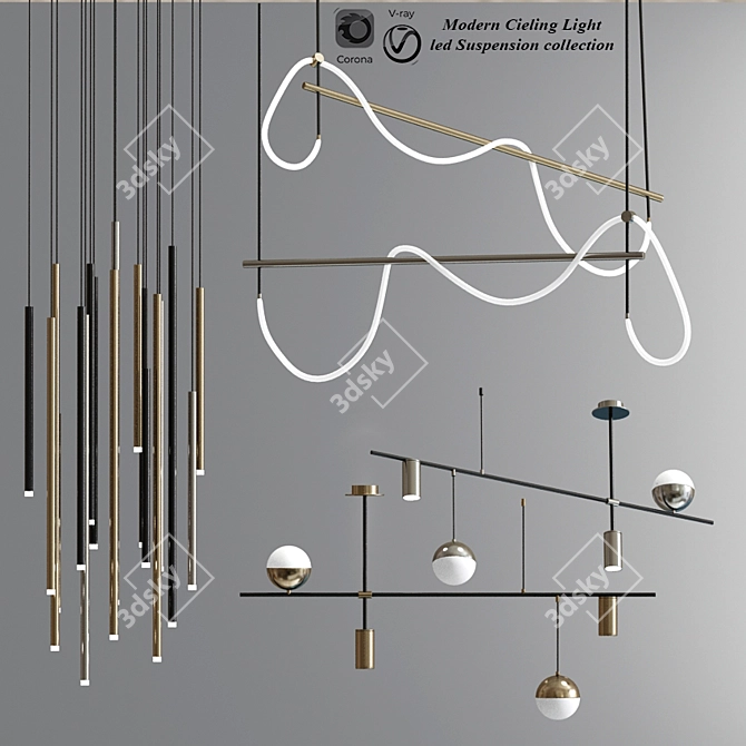 Modern Geometric LED Pendant Light 3D model image 1