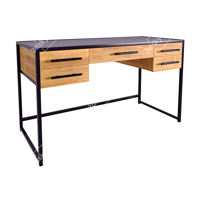 Oak Wood Desk with Drawers | "Truver 3D model image 1