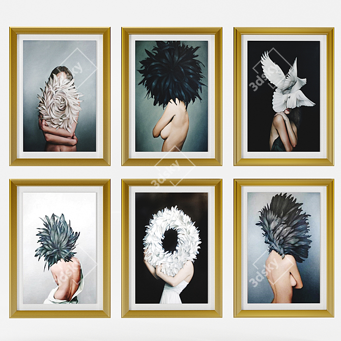 Feathered Girl Art Frame Set 3D model image 3