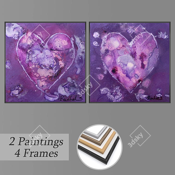 Versatile Set of Wall Paintings with 4 Frame Options 3D model image 1