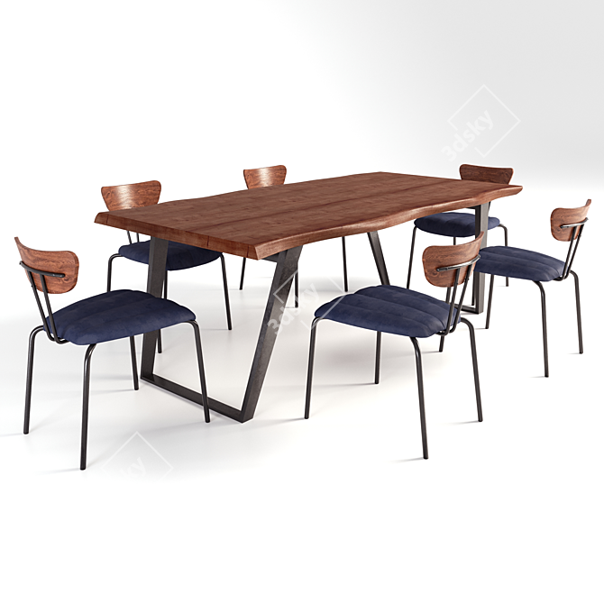 Modern Wooden Dining Table with Black Legs 3D model image 5