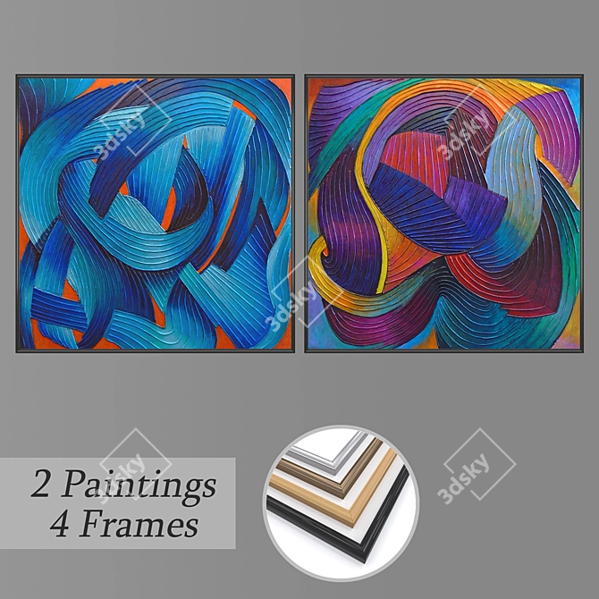 Dynamic Duo: Wall Art Set 3D model image 1