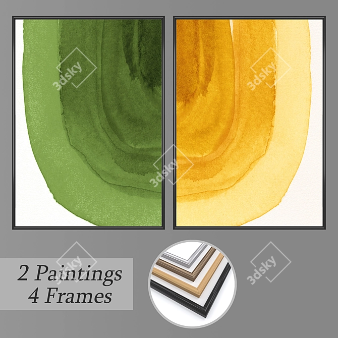 Artful Impressions: Set of 2 Wall Paintings 3D model image 1