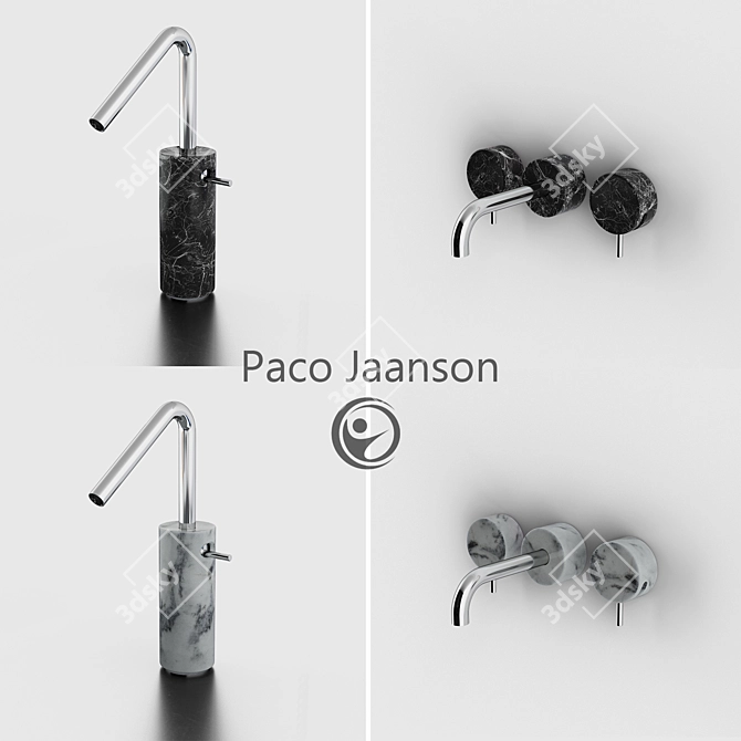 Paco Jaanson Marmo: Black Marquina Basin Set 3D model image 3