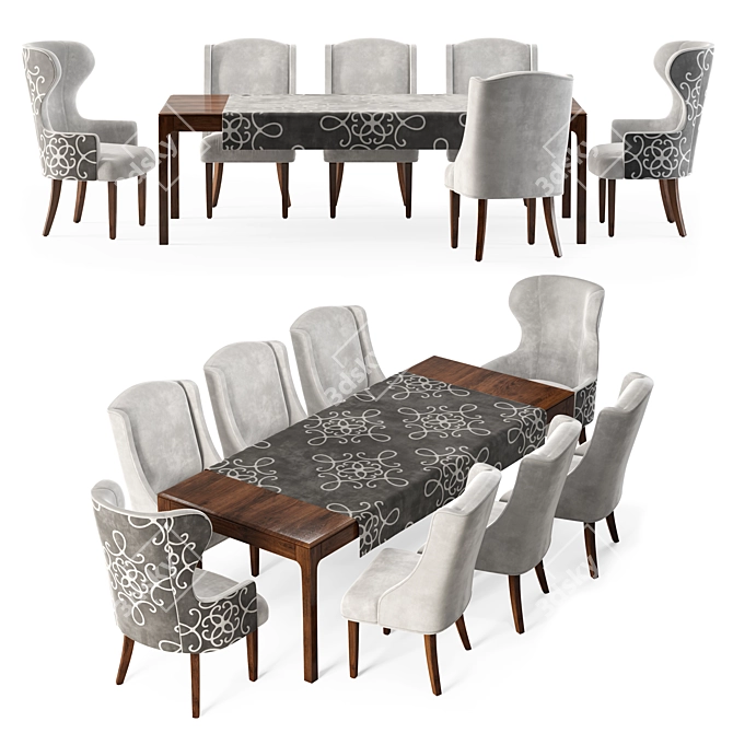 Dove Gray Velvet Dining Set 3D model image 1